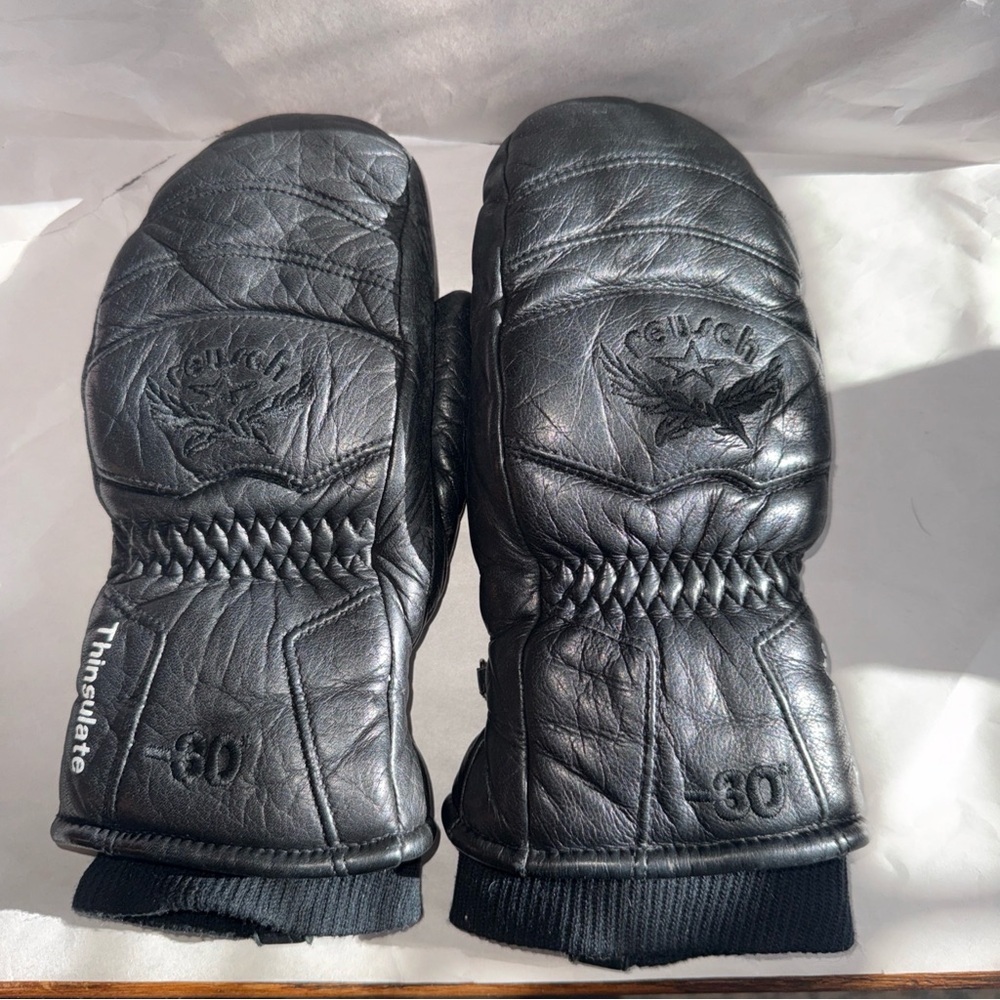 Tough Black Leather Mittens